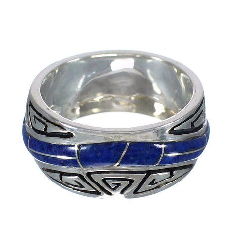 Lapis Inlay Water Wave Southwestern Authentic Sterling Silver Ring Size 7-1/2 WX61038